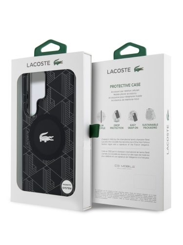 Lacoste для Galaxy S25 Ultra чехол PC/TPU Double layer Silver Croc logo Hard Black (MagSafe)