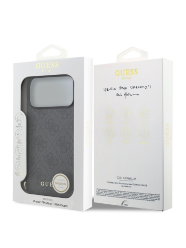 (Уценка) Guess для iPhone 17 Pro чехол PU 4G Classic Metal logo Hard + Charm Black (MagSafe)