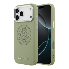 Karl Lagerfeld для iPhone 17 Pro чехол PU Perforated Round logo Metal camera Hard Green (MagSafe)
