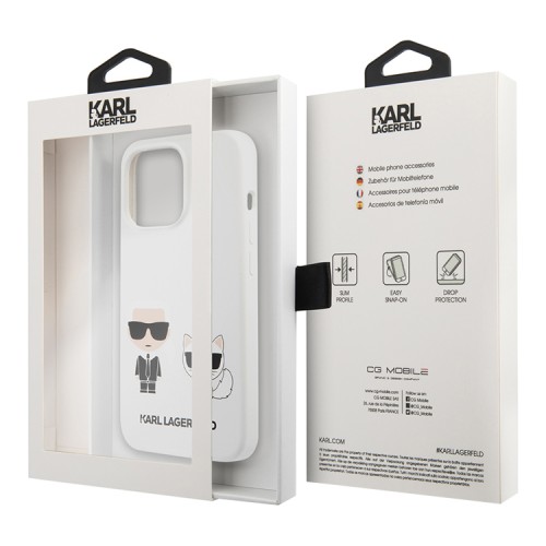 Чехол Lagerfeld Liquid silicone Karl & Choupette Hard для iPhone 13 Pro Max, белый