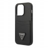 Чехол Guess PU Saffiano Double cardslot w Metal triangle logo Hard для iPhone 14 Pro, черный