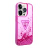 Чехол Guess Liquid glitter Triangle logo Hard Translucent для iPhone 14 Pro, фуксия