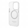 Чехол Guess Metal outline Hard для iPhone 14 Pro, прозрачный/серебристый (MagSafe)