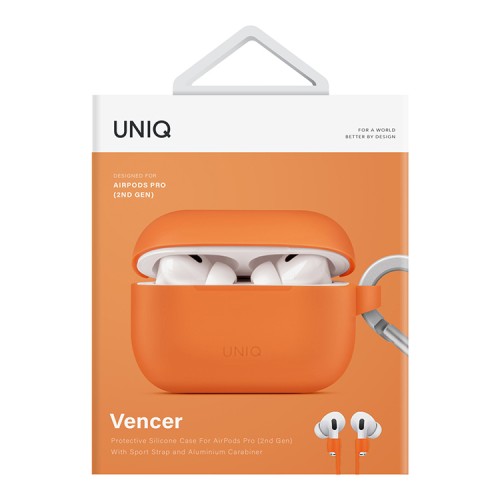 Чехол Uniq Vencer Silicone case +carabin and earstrap для AirPods Pro 2, оранжевый