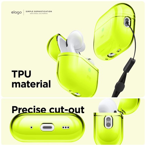 Чехол Elago Clear case with Round strap для AirPods Pro 2, Neon Yellow