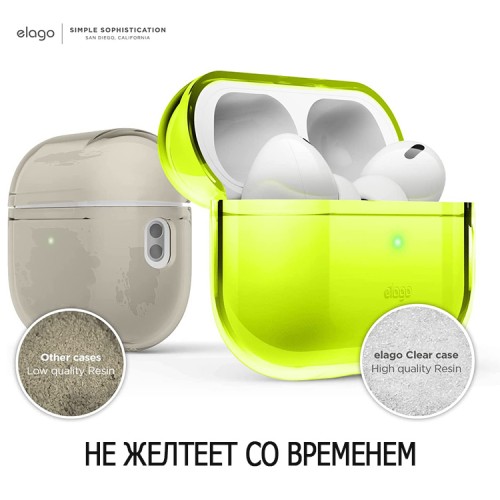 Чехол Elago Clear case with Round strap для AirPods Pro 2, Neon Yellow