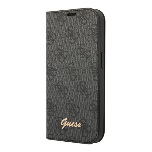 Чехол Guess PU 4G Script metal logo Booktype для iPhone 14 Pro, черный