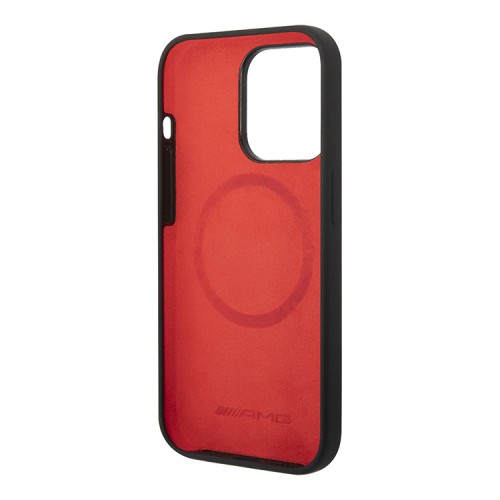 Чехол AMG Liquid Silicone Two tones Red line Hard для iPhone 14 Pro, черный (MagSafe)