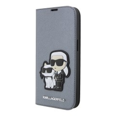 Чехол Lagerfeld PU Saffiano NFT Karl & Choupette Booktype для iPhone 14 Pro Max, серебристый