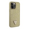 Чехол Guess Diamond Rhinestone Triangle metal logo Hard для iPhone 14 Pro, золотой