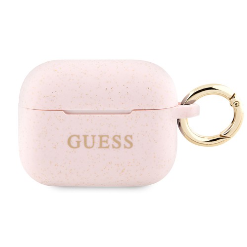 Чехол Guess Silicone Glitter с кольцом для Airpods Pro 2, розовый