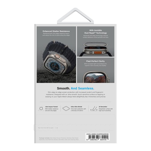 Защитное стекло Uniq OPTIX DUO PRO Anti-reflective со стальной рамкой для Apple Watch Ultra 49 мм