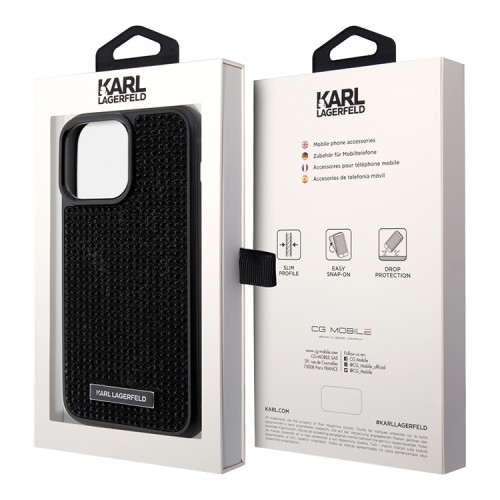 Lagerfeld для iPhone 15 Pro чехол Diamond Rhinestone Metal logo Hard Black
