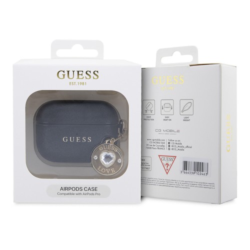 Guess для Airpods Pro чехол Fixed Glitters with Heart Diamond charm Black