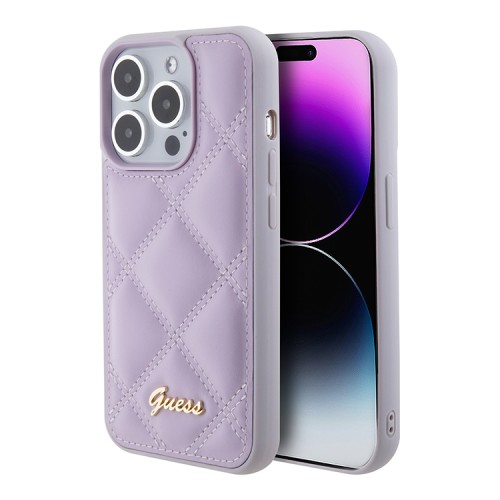 Guess для iPhone 15 Pro Max чехол PU Quilted with Script metal logo Hard Light Purple