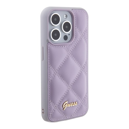 Guess для iPhone 15 Pro Max чехол PU Quilted with Script metal logo Hard Light Purple