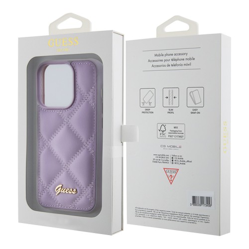Guess для iPhone 15 Pro Max чехол PU Quilted with Script metal logo Hard Light Purple