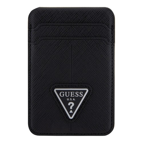 Guess картхолдер для iPhone Wallet Cardslot MagSafe PU Saffiano Triangle metal logo Black
