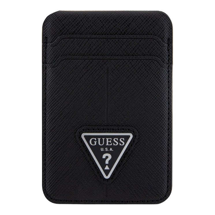 Guess картхолдер для iPhone Wallet Cardslot MagSafe PU Saffiano Triangle metal logo Black