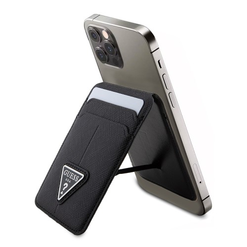 Guess картхолдер для iPhone Wallet Cardslot MagSafe PU Saffiano Triangle metal logo Black