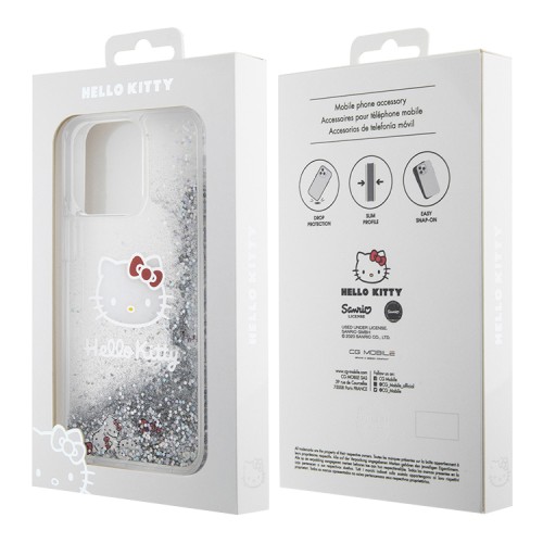 Hello Kitty для iPhone 15 Pro Max чехол Liquid Glitter Kitty Head Hard Translucent