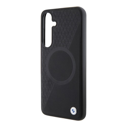 BMW для Galaxy S24+ чехол Leather Half Textured with Ring Metal logo Hard Black (MagSafe)
