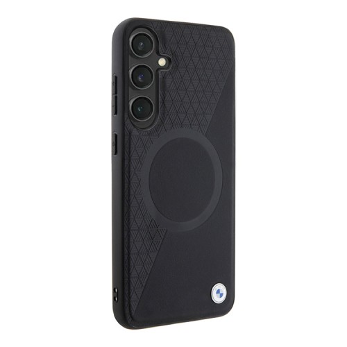 BMW для Galaxy S24+ чехол Leather Half Textured with Ring Metal logo Hard Black (MagSafe)
