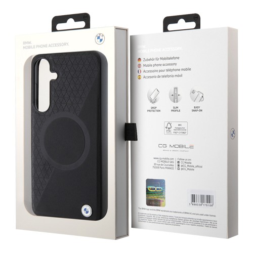 BMW для Galaxy S24+ чехол Leather Half Textured with Ring Metal logo Hard Black (MagSafe)