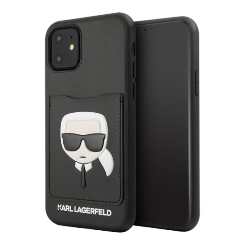 Чехол Lagerfeld PU Leather Karl's Head Hard with cardslot для iPhone 11, черный