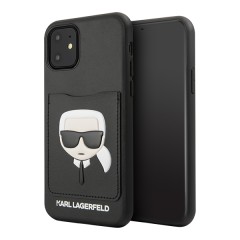Чехол Lagerfeld PU Leather Karl's Head Hard with cardslot для iPhone 11, черный