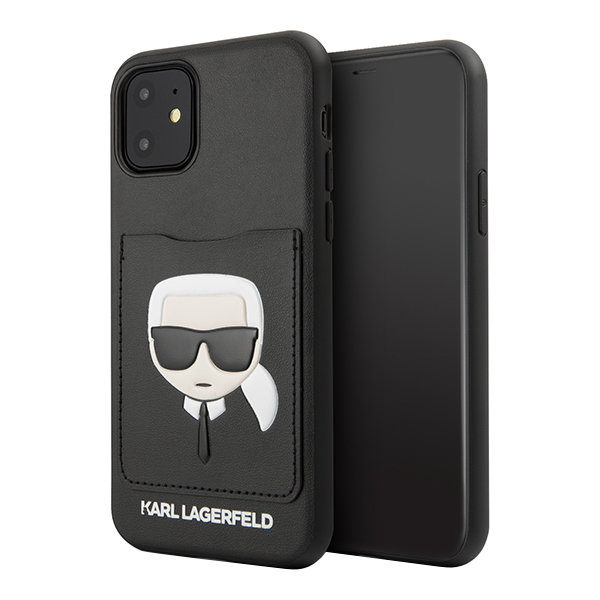 Чехол Lagerfeld PU Leather Karl's Head Hard with cardslot для iPhone 11, черный