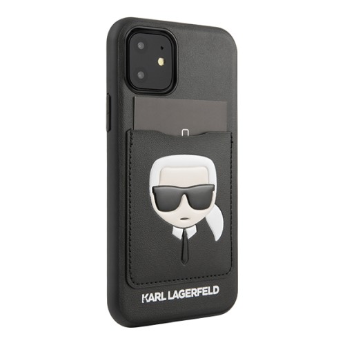 Чехол Lagerfeld PU Leather Karl's Head Hard with cardslot для iPhone 11, черный
