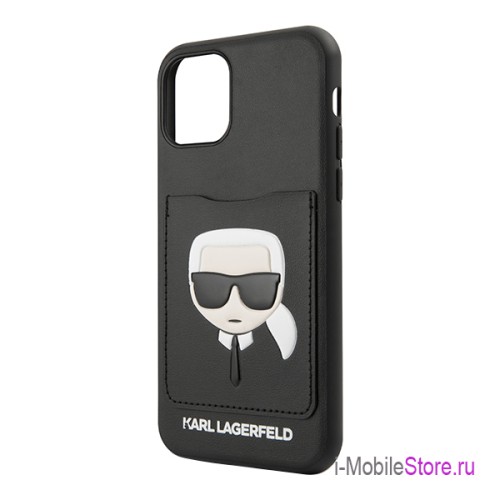 Чехол Lagerfeld PU Leather Karl's Head Hard with cardslot для iPhone 11, черный