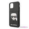 Чехол Lagerfeld PU Leather Karl's Head Hard with cardslot для iPhone 11, черный