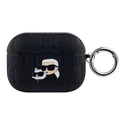 Karl Lagerfeld для Airpods Pro чехол PU Saffiano Monogram with ring NFT Metal Head Karl&Choupette Black