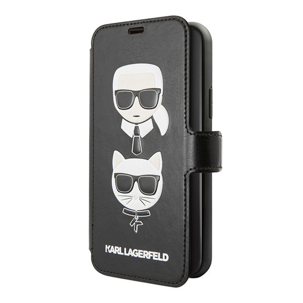 Чехол Karl Lagerfeld PU Leather Karl and Choupette Booktype Stand для iPhone 11 Pro Max, черный