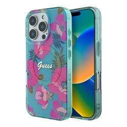 Guess для iPhone 16 Pro чехол PC/TPU Flowers Invisible Ring Pink (MagSafe)