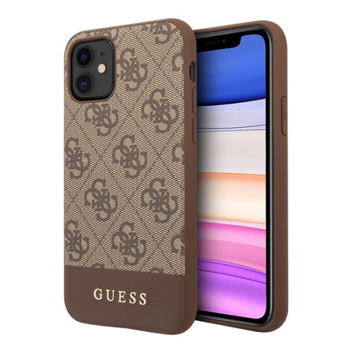 Чехол Guess 4G Stripe Metal logo Hard для iPhone 11, коричневый