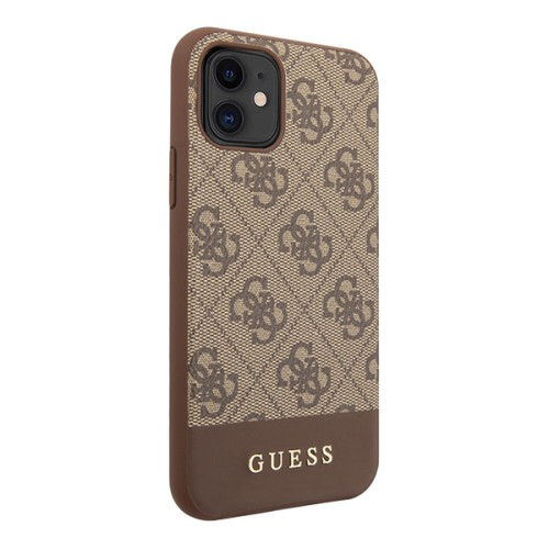 Чехол Guess 4G Stripe Metal logo Hard для iPhone 11, коричневый