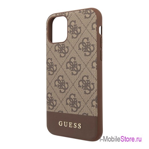 Чехол Guess 4G Stripe Metal logo Hard для iPhone 11, коричневый