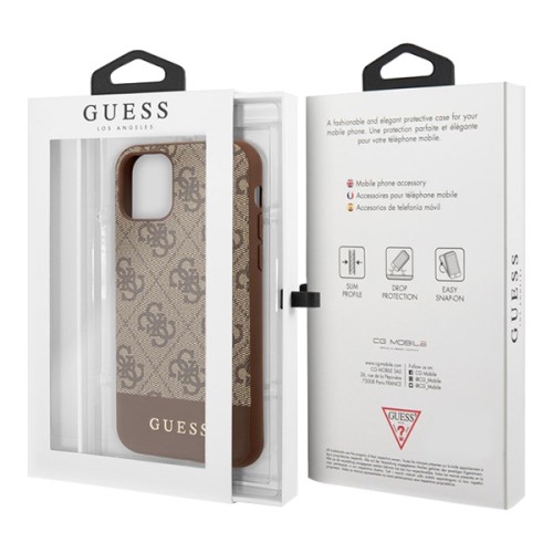 Чехол Guess 4G Stripe Metal logo Hard для iPhone 11, коричневый