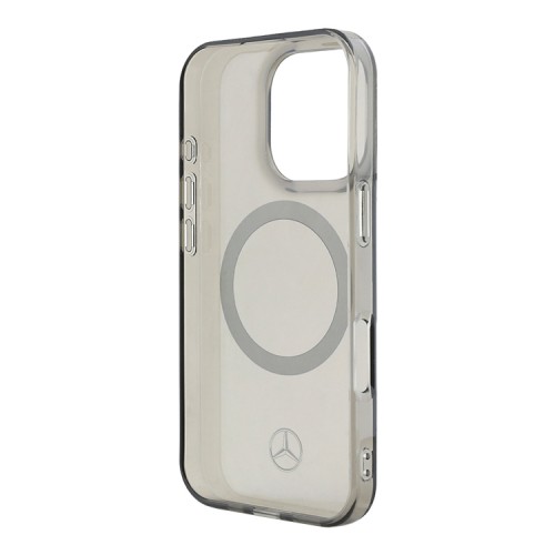 Mercedes для iPhone 16 Pro чехол PC/TPU Transparent with Silver Ring, Black (MagSafe)