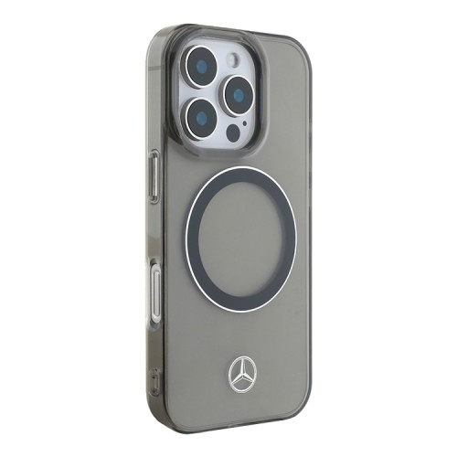 Mercedes для iPhone 16 Pro чехол PC/TPU Transparent with Silver Ring, Black (MagSafe)