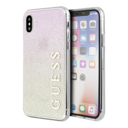 Чехол Guess Glitter Logo Hard Gradient для iPhone X/XS, золотой/розовый