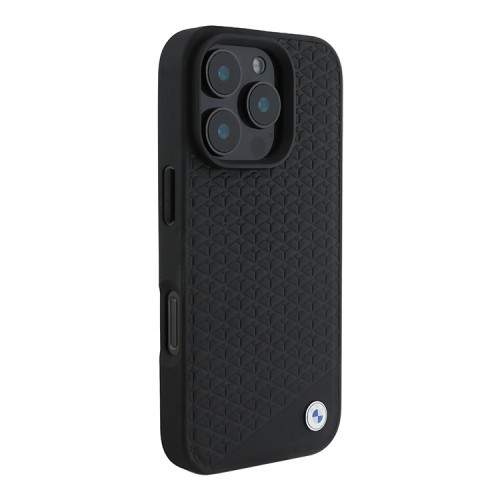 BMW для iPhone 16 Pro Max чехол Signature Leather Diamond pattern Metal logo Hard Black (MagSafe)