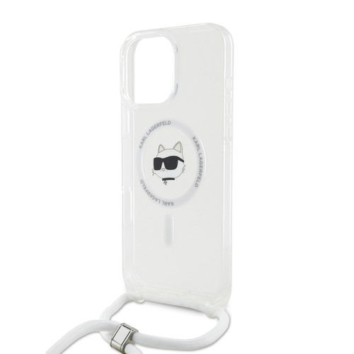 Karl Lagerfeld для iPhone 16 Pro Max чехол Crossbody PC/TPU NFT Choupette Head Hard Transparent (MagSafe) + Cord