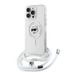 Karl Lagerfeld для iPhone 16 Pro Max чехол Crossbody PC/TPU NFT Choupette Head Hard Transparent (MagSafe) + Cord