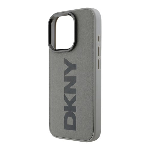 DKNY для iPhone 16 Pro чехол PU Plain leather Logo imprint Hard Grey (MagSafe)