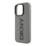 DKNY для iPhone 16 Pro чехол PU Plain leather Logo imprint Hard Grey (MagSafe)