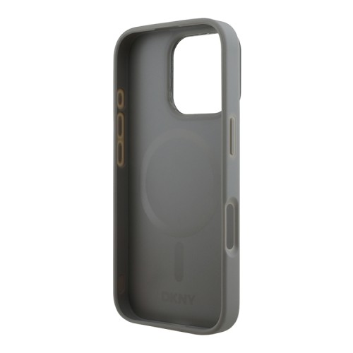 DKNY для iPhone 16 Pro чехол PU Plain leather Logo imprint Hard Grey (MagSafe)